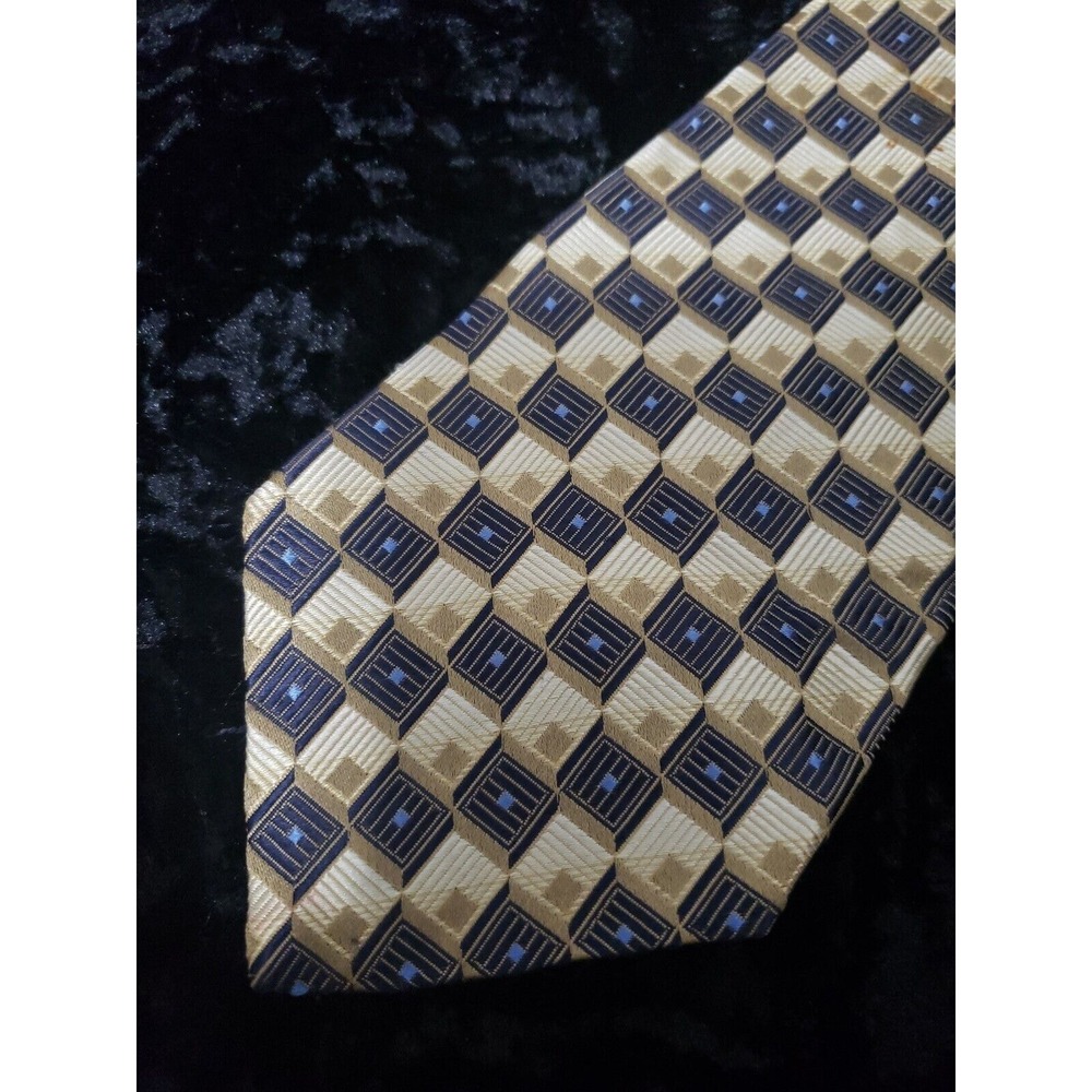 Vintage Roberto Villini Square Box Neck Tie Mens Tan Brown Silk Career Wear